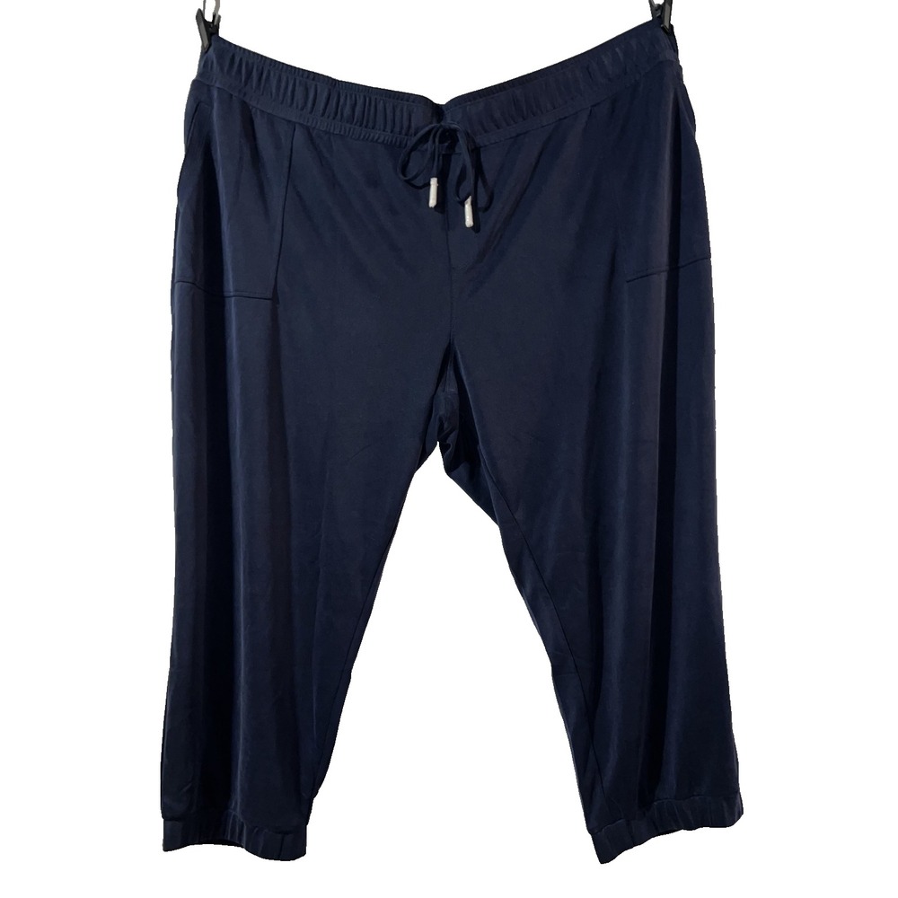 New Susan Graver Weekend Navy Blue Cropped Jogger Pants Drawstring Plus Size 4XP